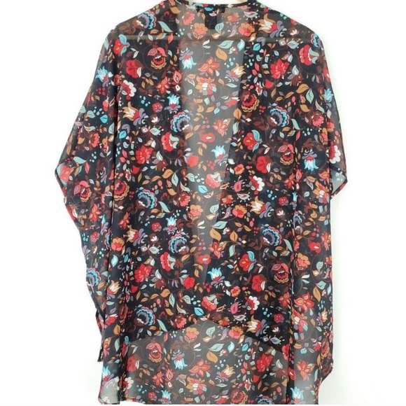 NWOT OBOE Black Boho Floral Open Kimono - Picture 1 of 9